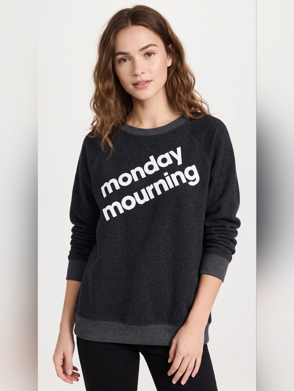 Wildfox "Monday Mourning" Oversized Crewneck Sweatshirt - Gray Womens Small